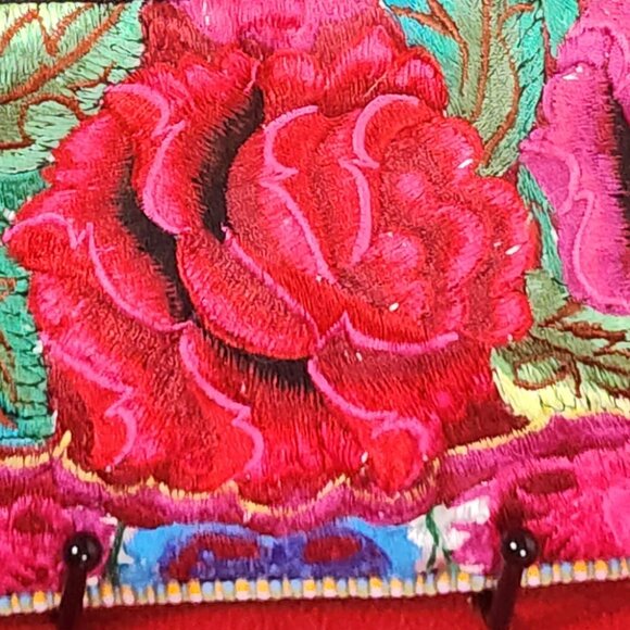 Handmade Guatemalan Embroidered Bright Floral / Stripes Clutch Makeup Bag Rose - Picture 13 of 16